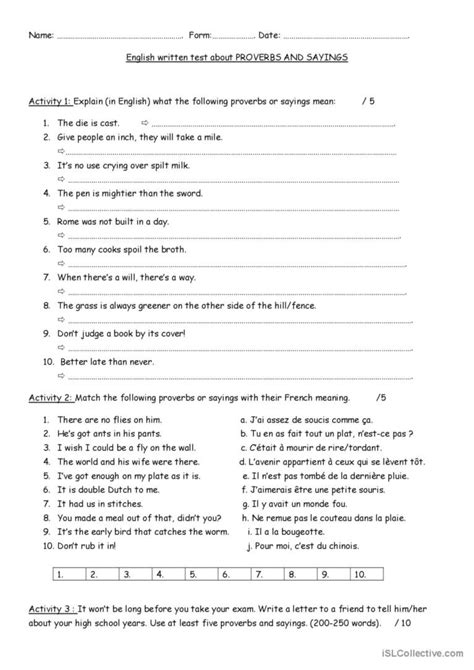 Proverbs And Sayings English Esl Worksheets Pdf And Doc