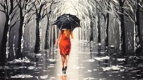 Lady With Black Umbrella Acrylic Painting Youtube