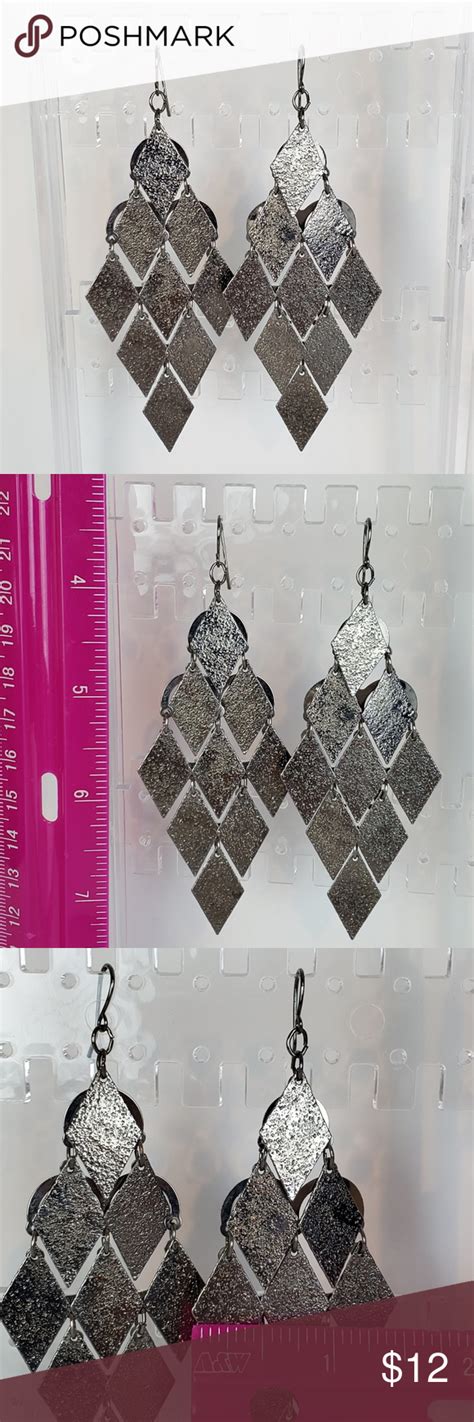Silver Gunmetal Tone Chandelier Tiered Earrings Earrings Handmade