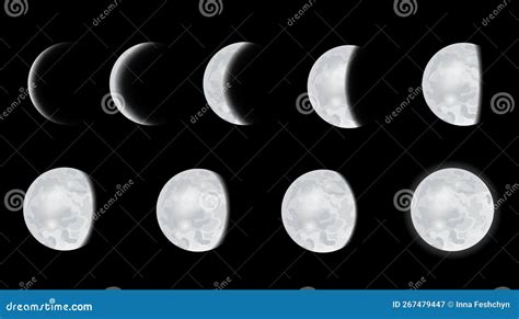 Lunar Phase Icon Set Whole Cycle From New Moon To Full Moon Lunar
