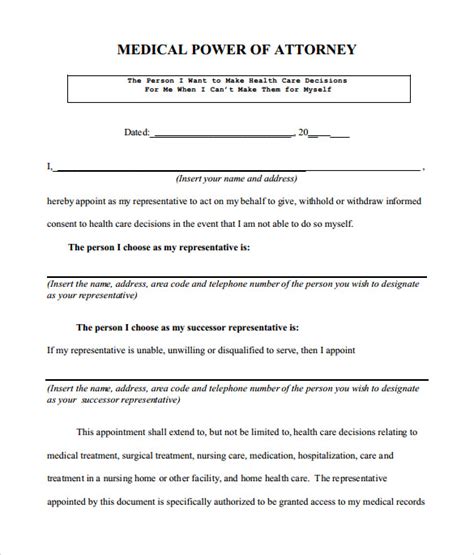 Free Sample Medical Power Of Attorney Forms In Pdf