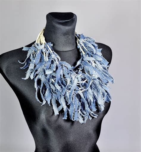 Recycled Denim Statement Necklace Upcycled Denim Fabric Etsy In 2023