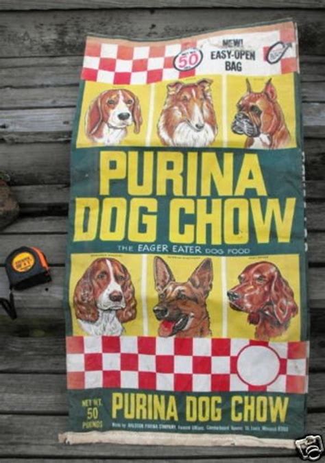 Care and quality in every bag of dog and cat food. VINTAGE Purina Dog Food Bag Collie Boxer Beagle German