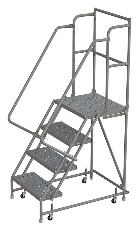 Tri Arc 4 Step Rolling Ladder Perforated Step Tread 76 In Overall