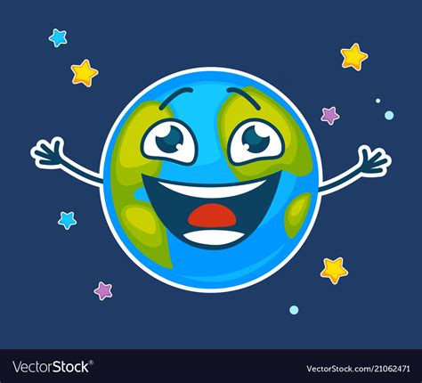 Happy Earth With Face And Broad Smile Among Stars Vector Image