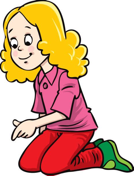 Cartoon Of The Girl Sitting On Her Knees Illustrations Royalty Free