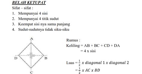 Belah ketupat adalah bangun dua dimensi yang dibentuk oleh empat buah rusuk yang sama panjang serta. Rumus Belah Ketupat Dan Contoh Soal - Berbagi Contoh Soal