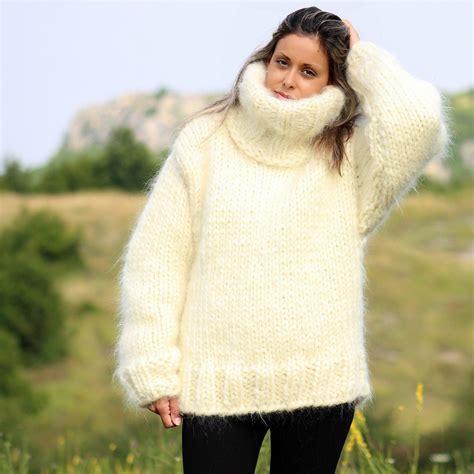 Thick 10 Strands Off White Hand Knit Mohair Sweater By Extravagantza