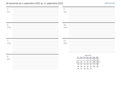 Semaine 36 2022 Le Calendrier