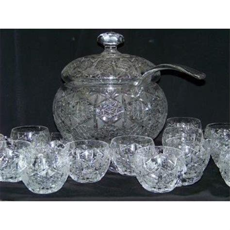 Lidded German Cut Glass Punchbowl Ladle Cups 2273853