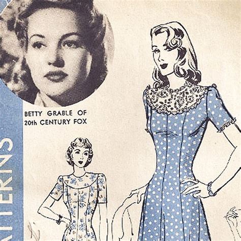 1940s Hollywood Vintage Sewing Pattern 830 Betty Grable Dress Bust Size