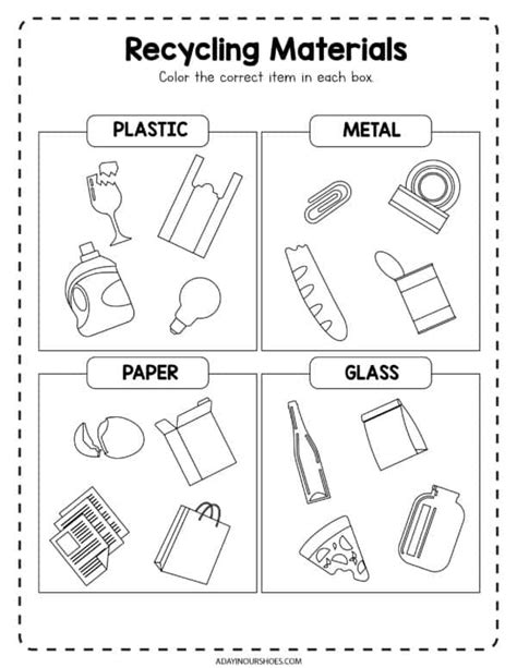 Recycling Worksheets For Kids Pdf Printable