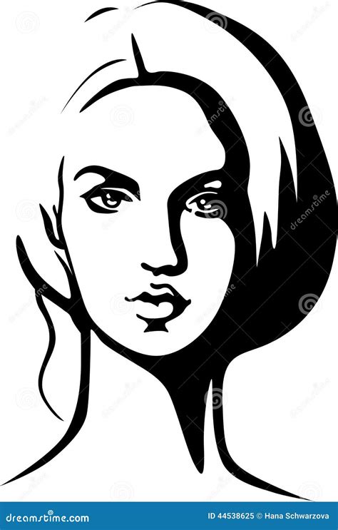 Portrait Of Beautiful Young Woman Black Outline Stock Vector