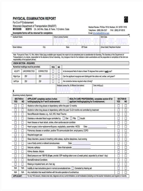 Department Of Transportation Medical Examination Report Form