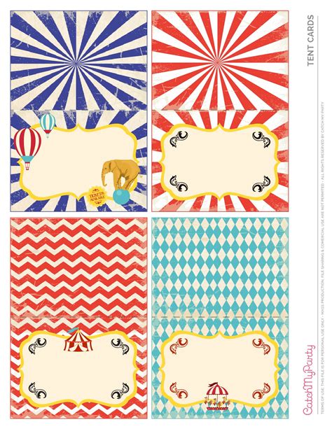 Free Circus Carnival Party Printables Tented Cards The Catch My Party