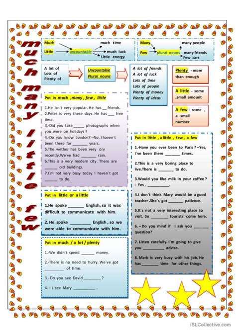 Many Much Few Little English Esl Worksheets Pdf And Doc