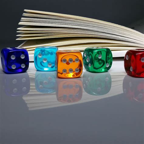 Free Download Hd Wallpaper Five Assorted Color Dices Near Book Luck