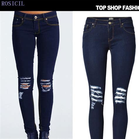Rosicil Jeans 2017 Spring New Fashion Elastic Long Length Hole Skinny Pencil Pants Side Slit