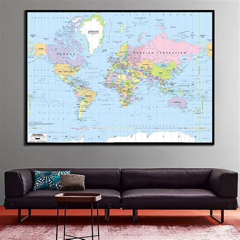 A Size The World Map Mercator Projection Fine Canvas Painting Unframed Wall Map For Home Office