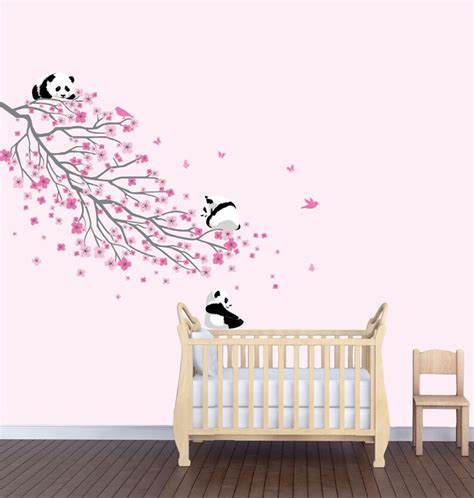 Cute Baby Pandas With Long Branch Flower Wall Decal Panda Wall Etsy