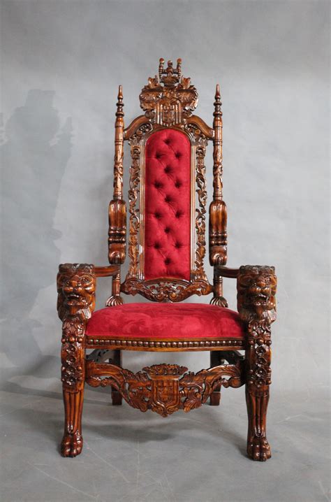 Large Carved Solid Mahogany Lion Kingthrone Chair Antique Reproduction