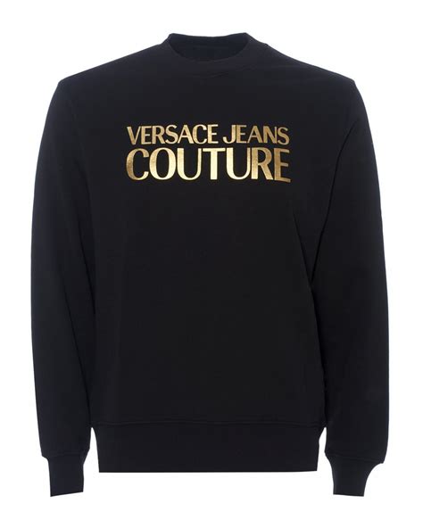 Versace Jeans Couture Mens Gold Logo Sweatshirt Black Jumper