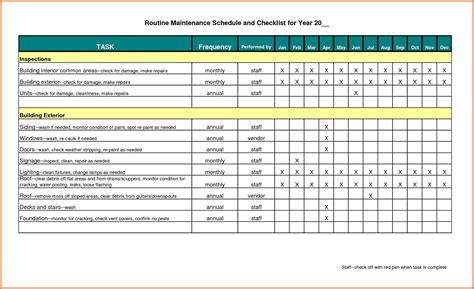 Maintenance Schedule Template Excel Excel Templates