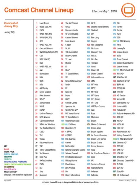 Printable Comcast Channel Guide