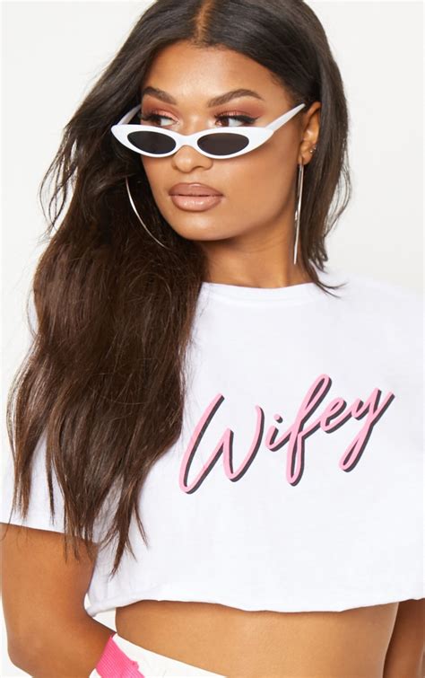 White Wifey Slogan Cropped T Shirt Tops Prettylittlething