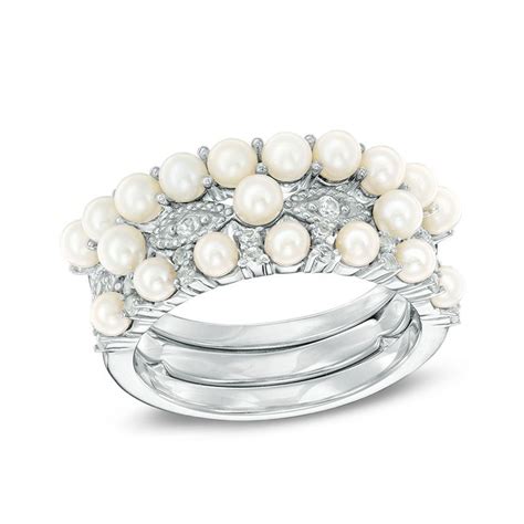 Cultured Freshwater Pearl And Lab Created White Sapphire Stackable
