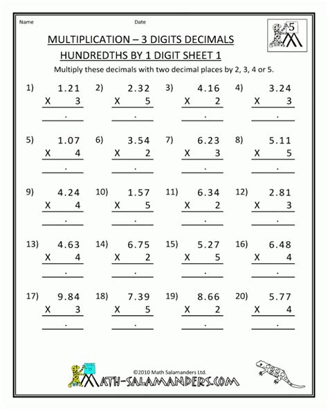 Printable Math Worksheets For 5th Graders