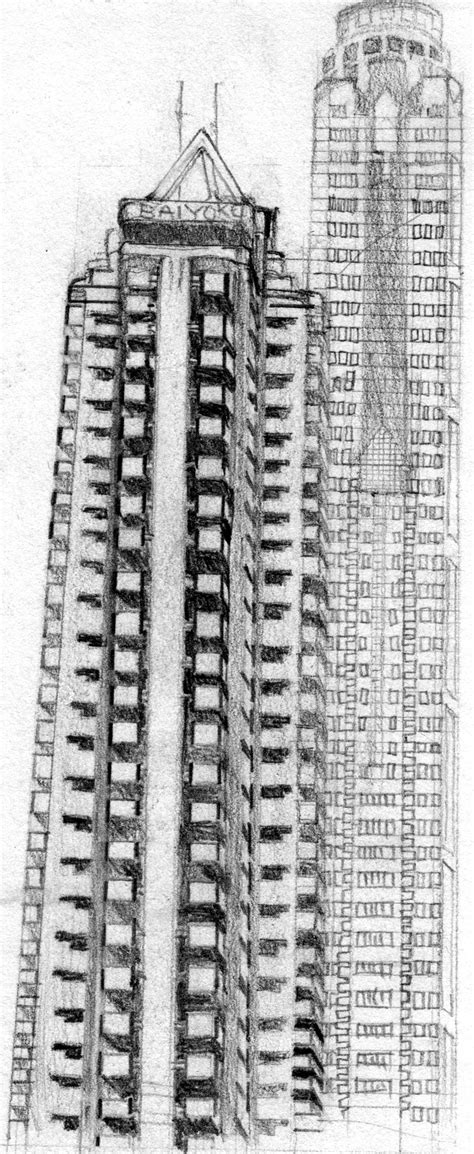 Tall Skyscraper Buildings Sketch Pencil Drawing By Amndesigns On