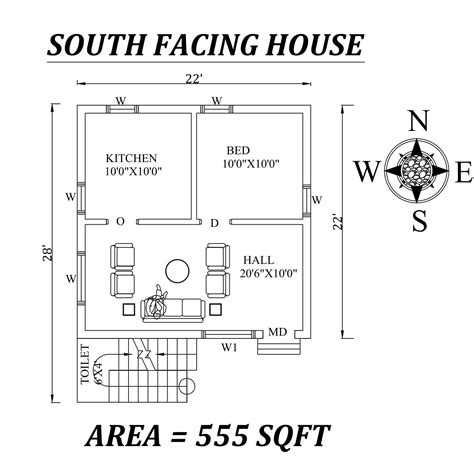 22x28 Beautiful 1bhk South Facing Tiny House Plan As Per Vasthu
