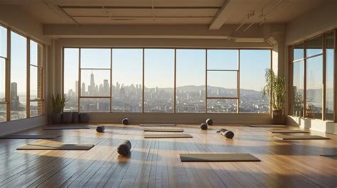 Premium Ai Image A Rooftop Yoga Studio With Bamboo Flooring Yoga Mats