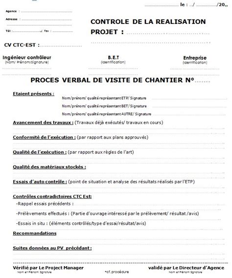 Pv De Visite Chantier Exemples En Word Doc Et Pdf Cours Génie Civil