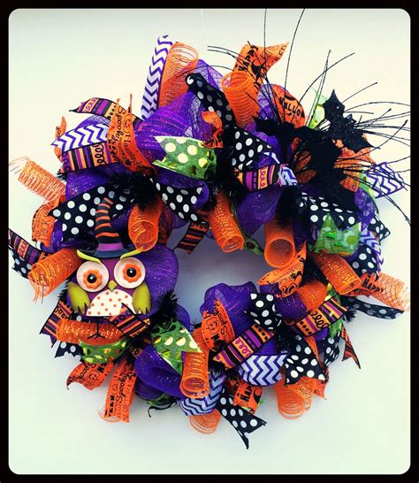 Whimsical Halloween Wreath Witch Owl and Black Bats Owl | Etsy ...