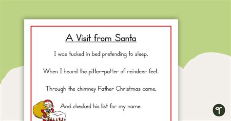 Christmas Poem A Visit From Santa Teach Starter