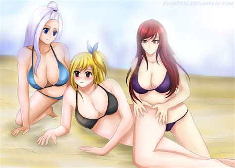 lucy erza and mira on the beach sexy hot anime and characters fan