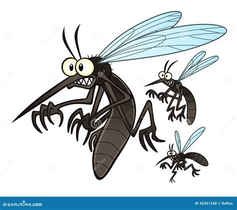 Vector Illustration Of Flying Three Cartoon Mosquitoes