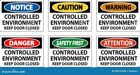 Notice Sign Controlled Environment Keep Door Closed Stock Illustration