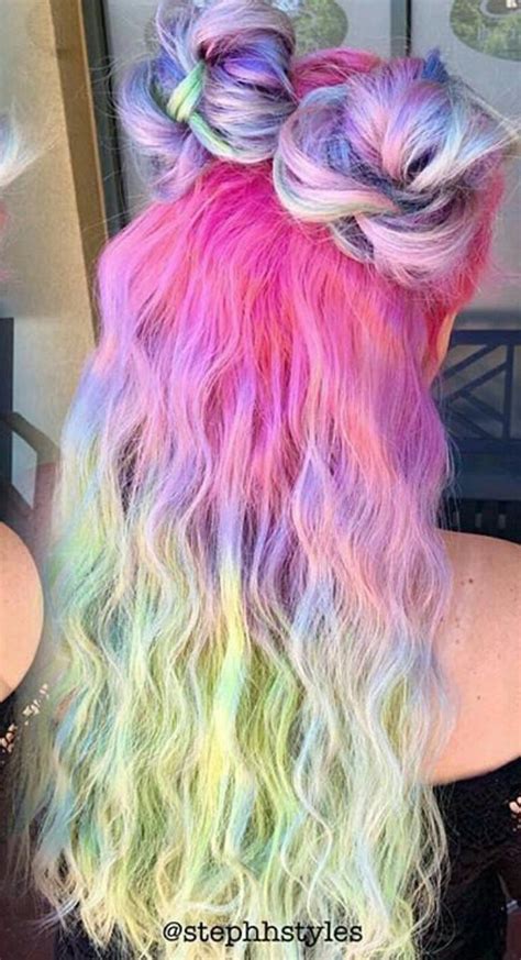 Pink Pastel Purple Rainbow Multi Ombre Dyed Hair Dyed
