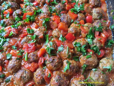 Baked Turkish Mini Meatballs Koftes In Pepper And Tomato Sauce Ozlem