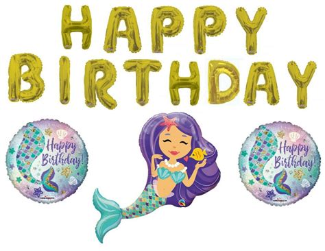 Mermaid Happy Birthday Letters Party Balloons Decoration Supplies Gold