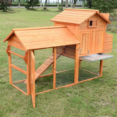 Pawhut Deluxe Backyard Wood Chicken Coop With Run And Nesting Box