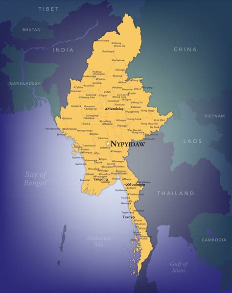 Burma Myanmar Wall Map
