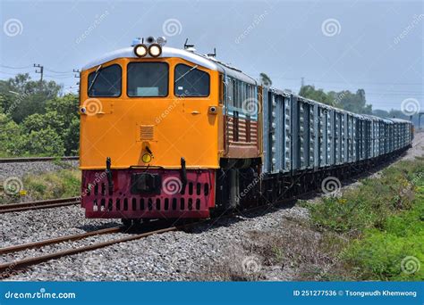 Freight Train On The Railway Stock Photo Image Of Green Fast 251277536