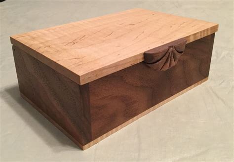 black walnut and curly maple box with hand carved scallop decorative boxes box hand carved