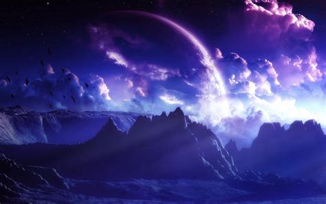 Fondos De Pantalla Luces Montañas Noche Cielo Nubes Espacio Arte
