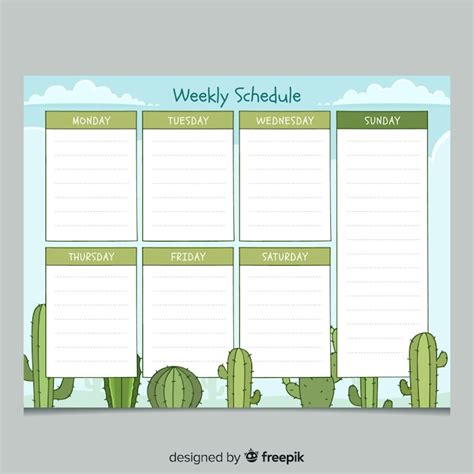 Free Vector Colorful Hand Drawn Weekly Planner Template
