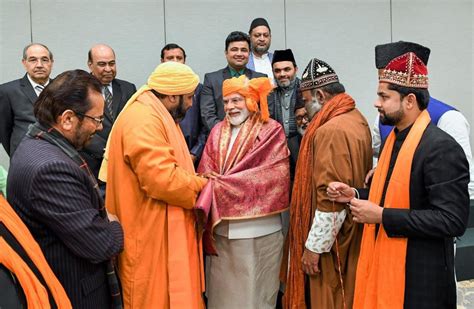 pm narendra modi during a meeting to hand over a chadar that would be offered at the ajmer